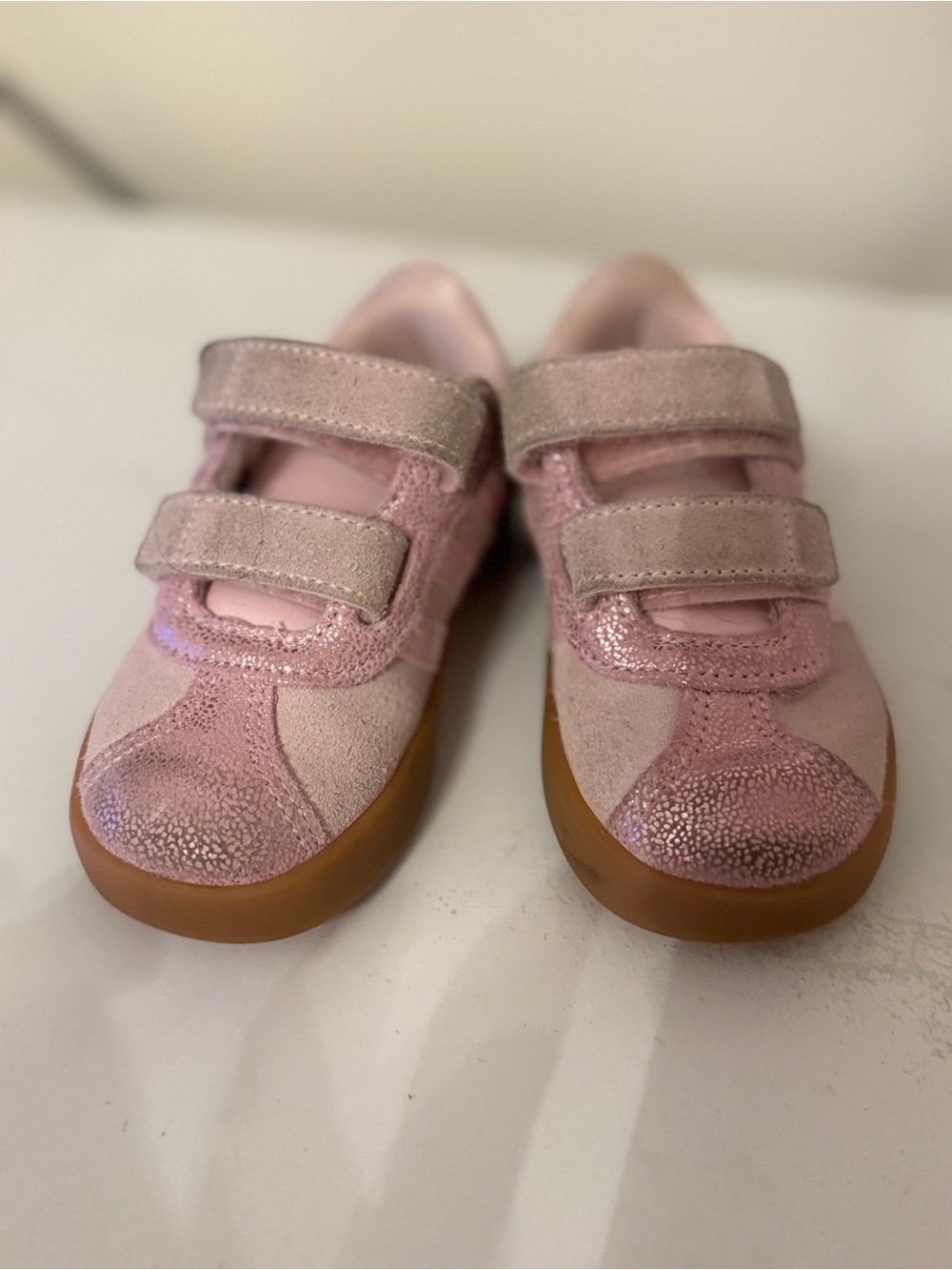 adidas Girls Pink Hook-and-Loop Sneakers with Gum Sole